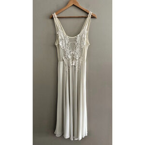 FLORA NIKROOZ Nightgown Coquette Fairy Large Maxi Chemise Dress Cream Lace Mesh